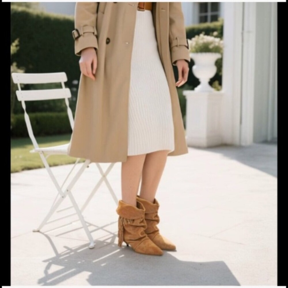 Slouchy Ankle Boots Pointed Toe Kitten Heels Wide Calf Boho Suede Fold Over new - Picture 7 of 8